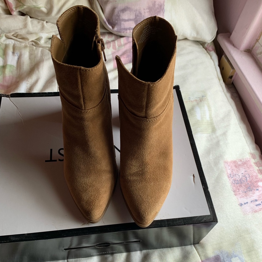 Beige suede ankle booties